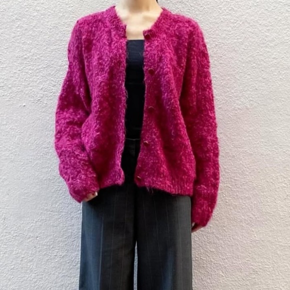 Clifford & Wills Mohair Cranberry Aubergine Cardigan Fuzzy Marled Boucle - Picture 10 of 13